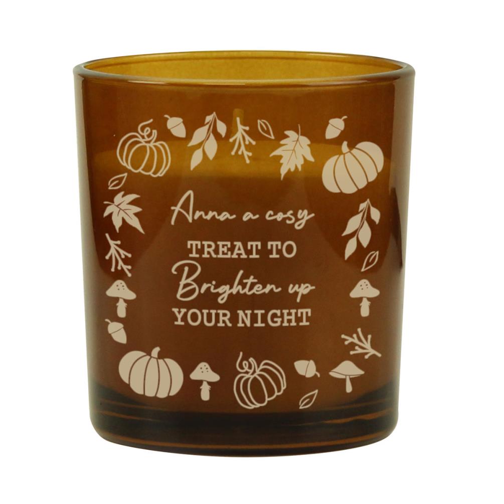 Personalised Pumpkins Amber Glass Candle £8.99